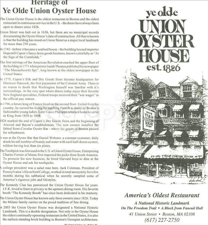 Union Oyster House - Boston, MA menu_pic