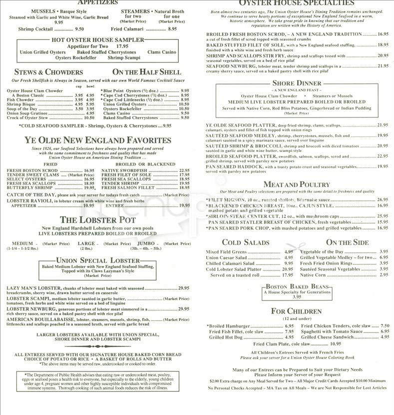 Union Oyster House - Boston, MA menu_pic