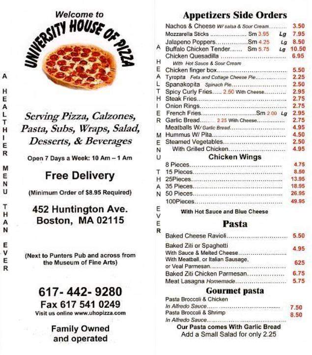 University House Of Pizza - Boston, MA menu_pic