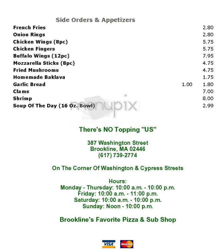 Village Fare Pizza - Brookline, MA menu_pic