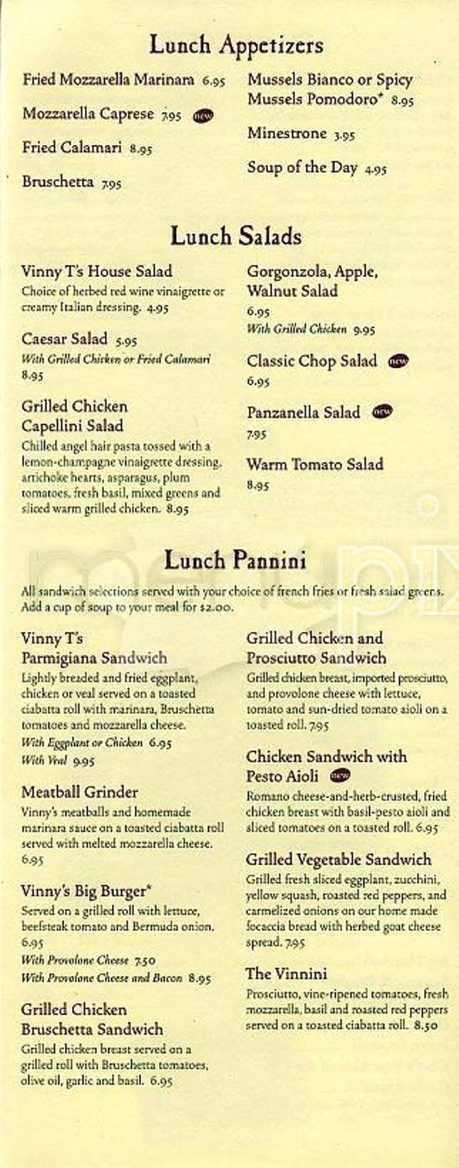 Vinny T's of Boston - Brookline, MA menu_pic