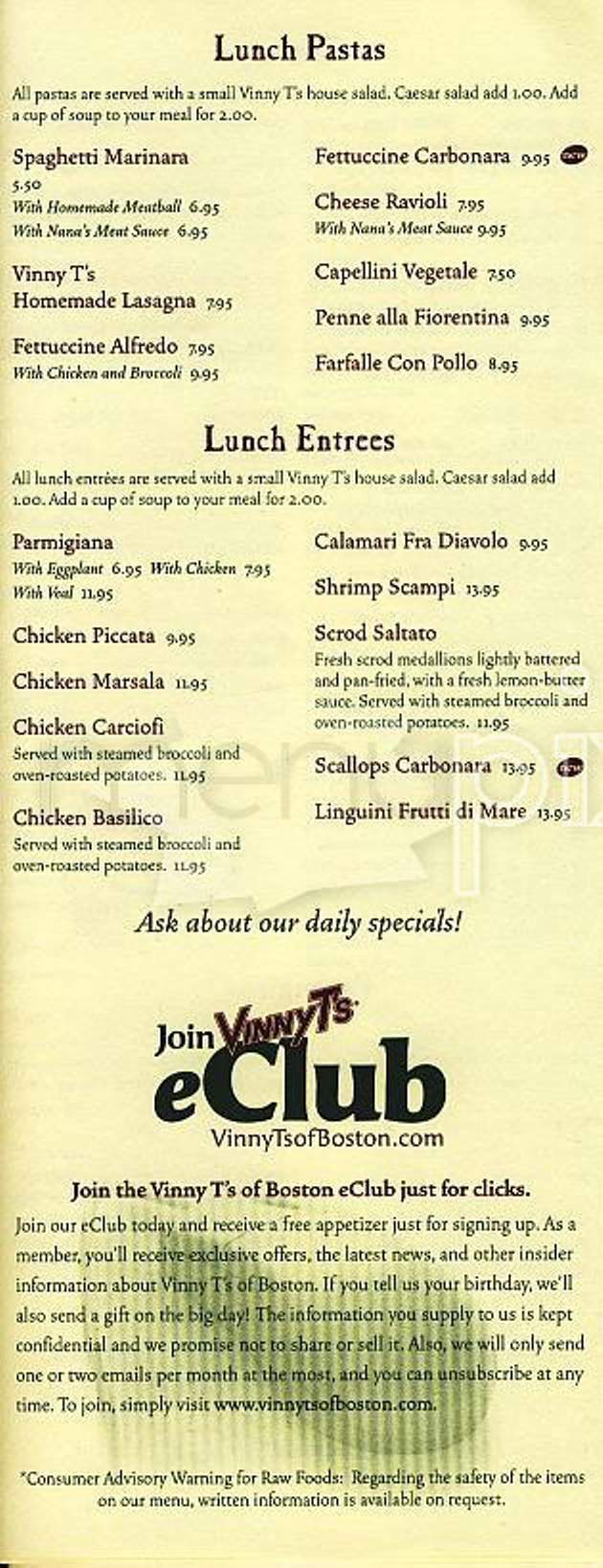 Vinny T's of Boston - Brookline, MA menu_pic