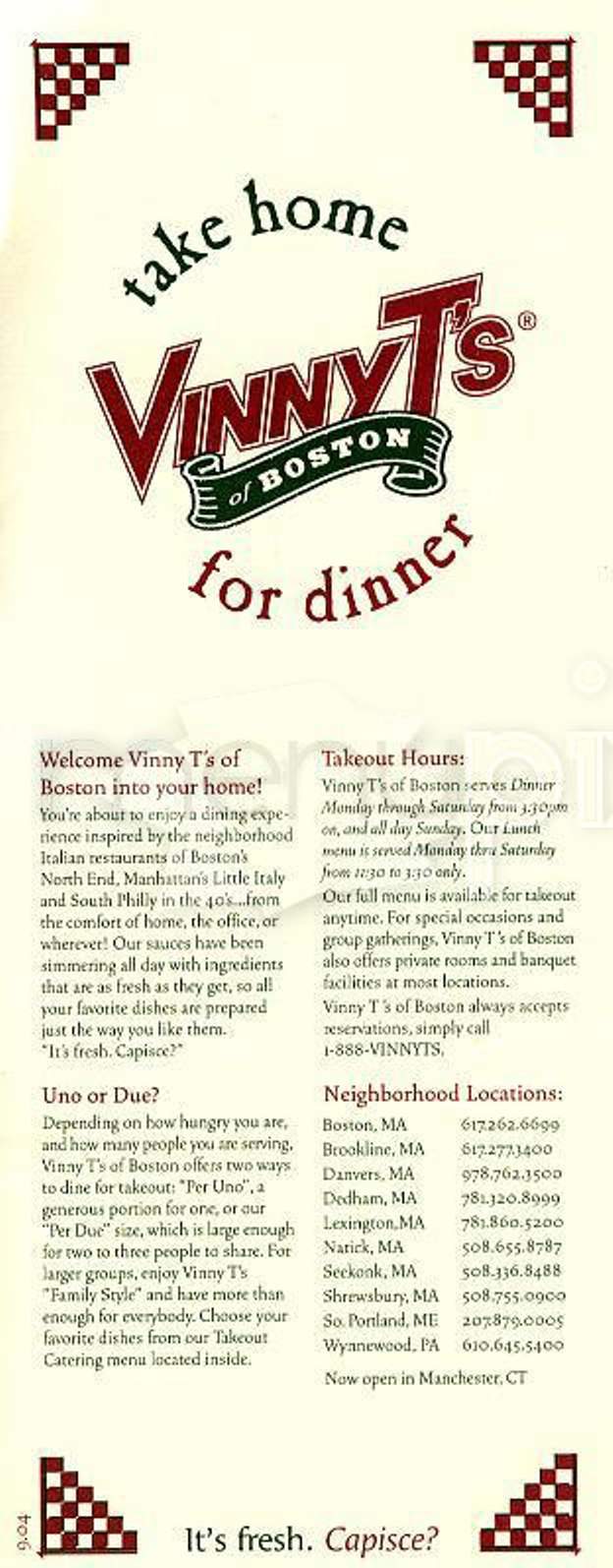 Vinny T's of Boston - Brookline, MA menu_pic