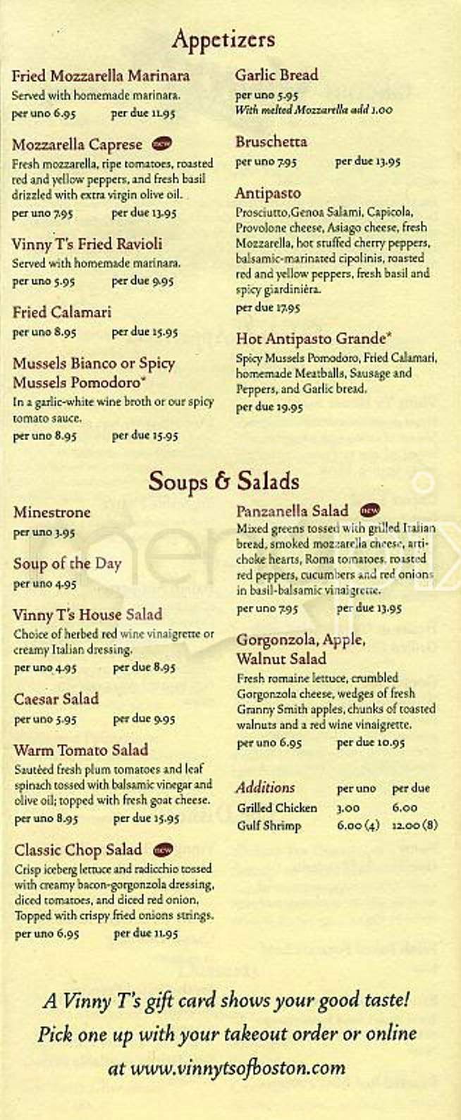 Vinny T's of Boston - Brookline, MA menu_pic