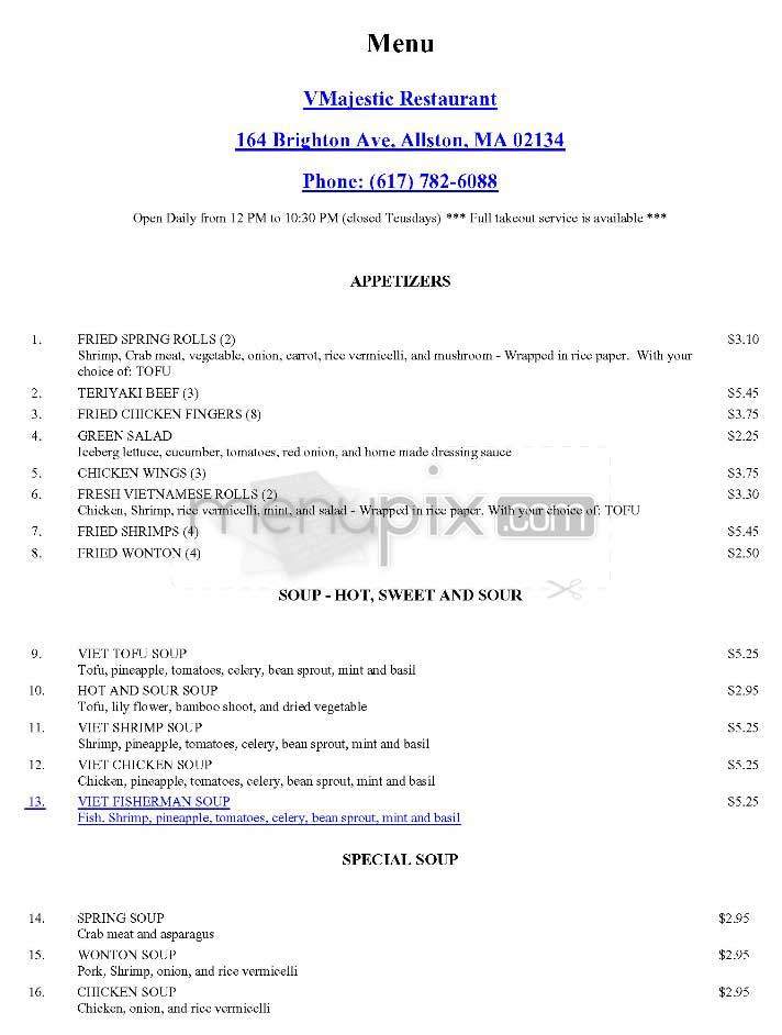 V Majestic - Allston, MA menu_pic
