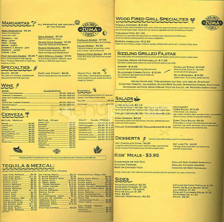Zuma Tex-Mex Cafe - Boston, MA menu_pic