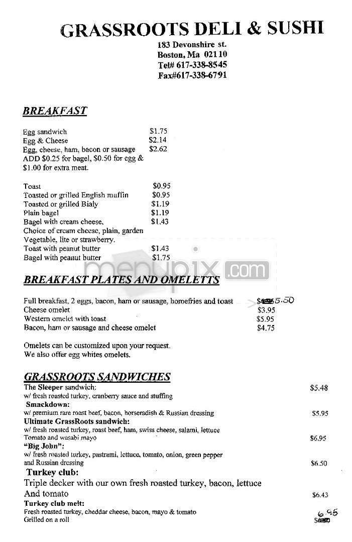 Grass Roots Deli - Boston, MA menu_pic