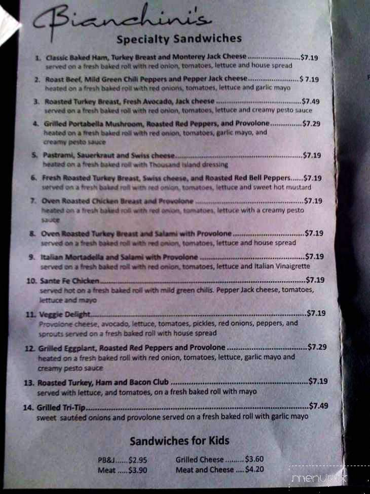 Bianchini's - Petaluma, CA menu_pic