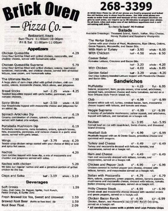 Brick Oven Pizza Company - Searcy, AR menu_pic