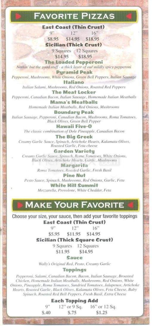 Wally's Pizza and Subs - Carson City, NV menu_pic