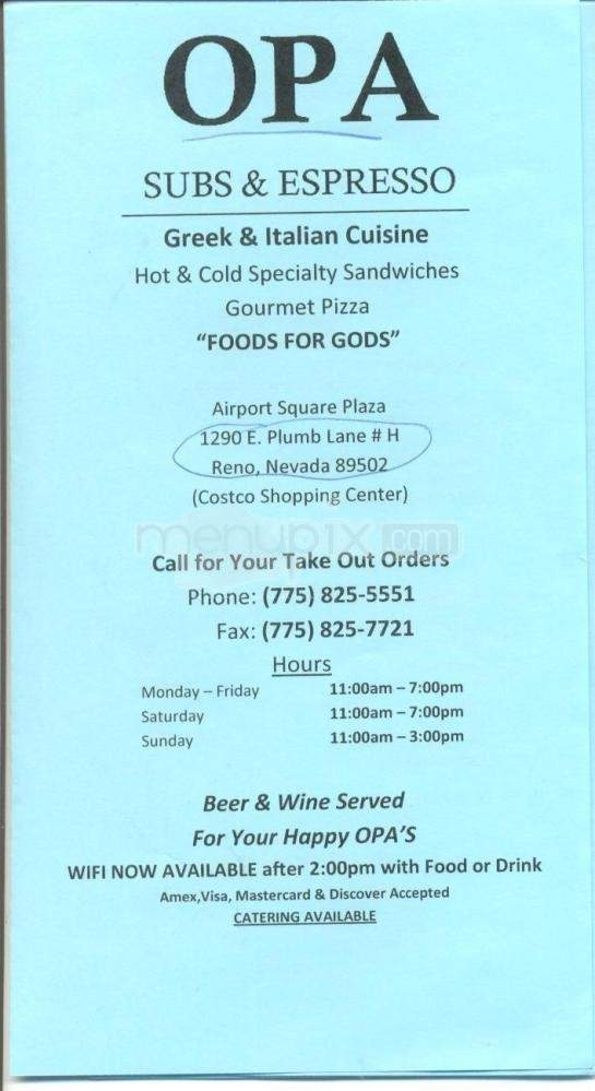 Opa Subs & Expresso - Reno, NV menu_pic
