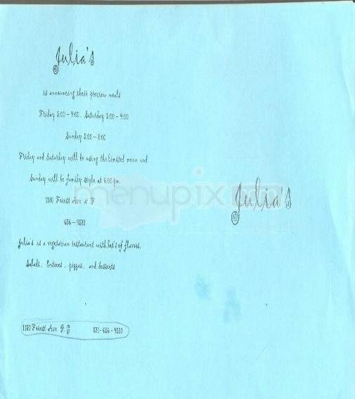 /199441/Julias-of-Pacific-Grove-Menu-Pacific-Grove-CA - Pacific Grove, CA