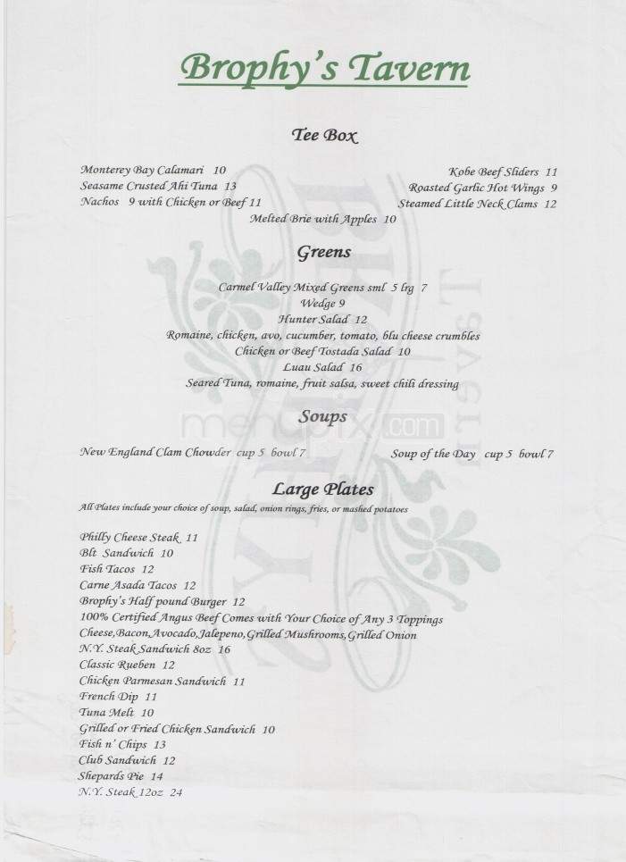 Brophy's Tavern - Carmel-By-the-Sea, CA menu_pic