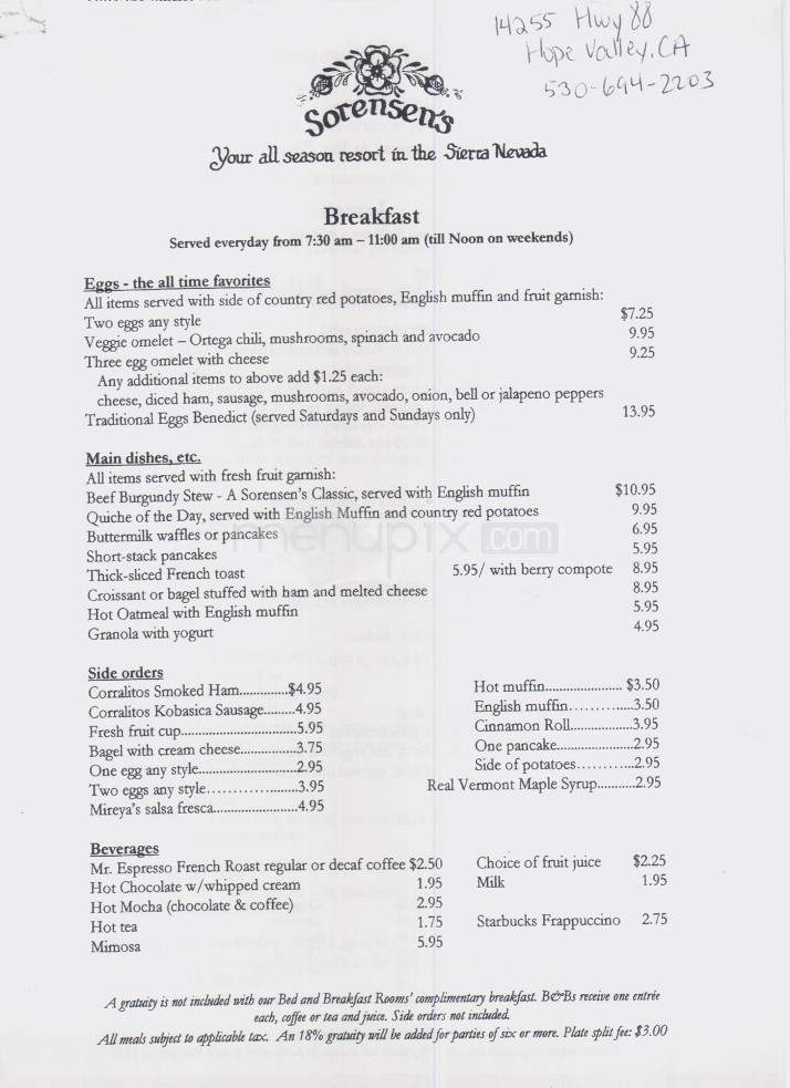 Sorensen's - Hope Valley, CA menu_pic