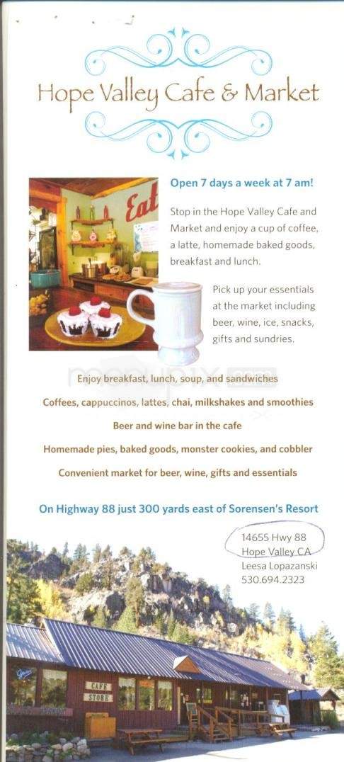 Hope Valley Resort - Hope Valley, CA menu_pic