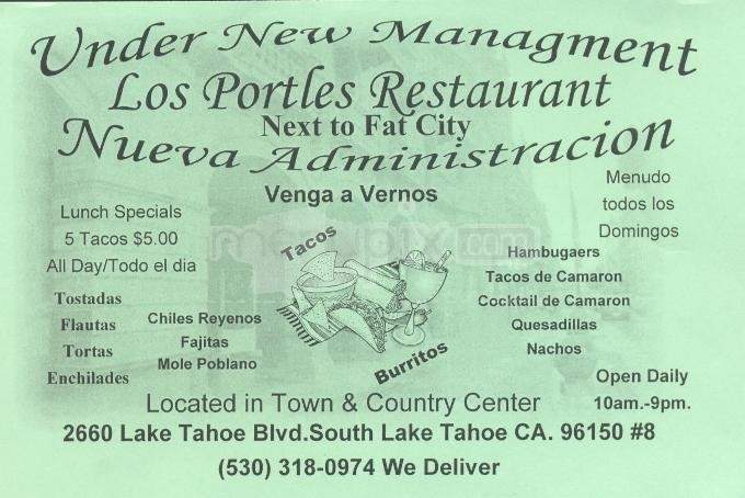 Los Portles Restaurant - South Lake Tahoe, CA menu_pic