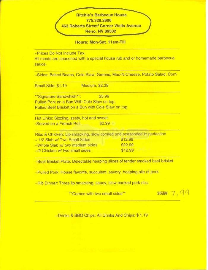 Ritchie's Barbecue House - Reno, NV menu_pic