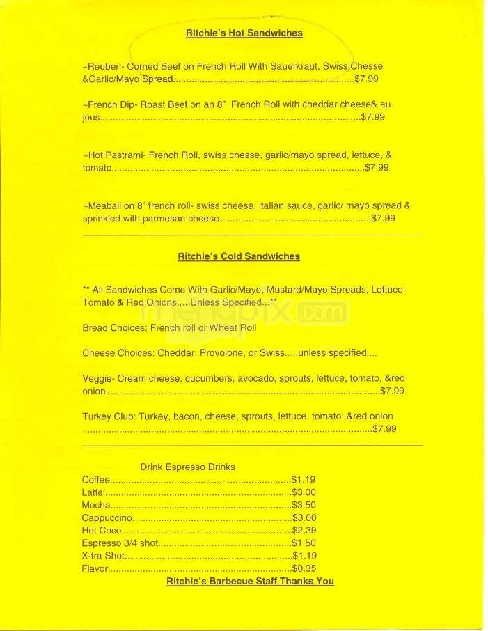 Ritchie's Barbecue House - Reno, NV menu_pic
