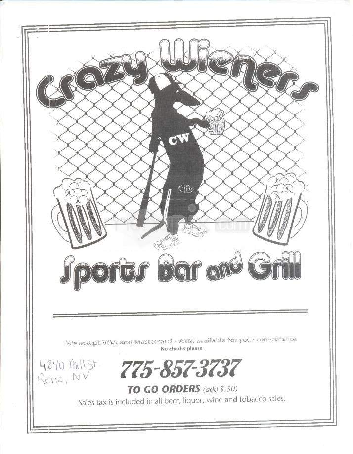 Crazy Wieners Sports Bar and Grill - Reno, NV menu_pic