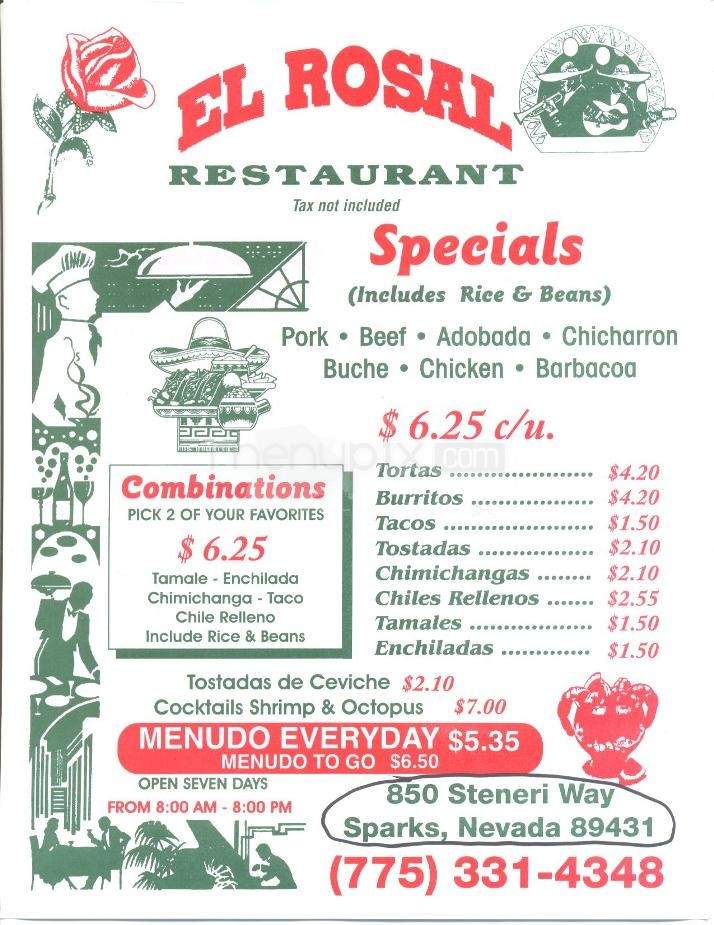 El Rosal Restaurant - Sparks, NV menu_pic