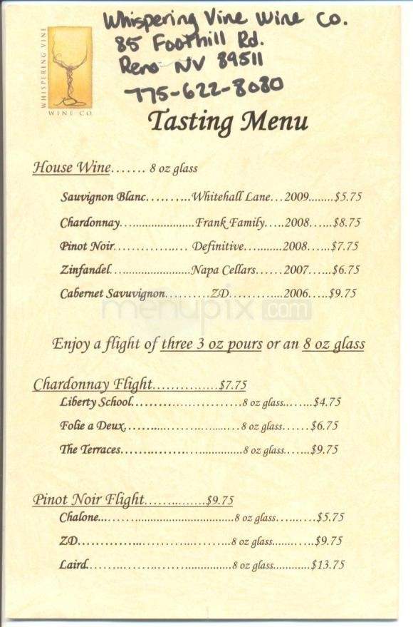 Whispering Vine Wine Company - Reno, NV menu_pic