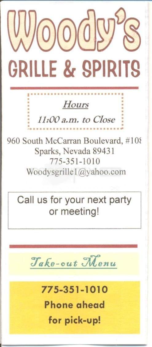 Woody's Grille & Spirits - Sparks, NV menu_pic