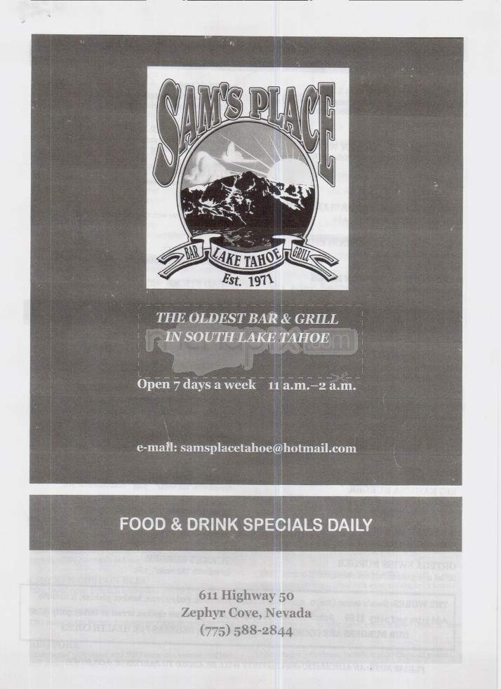 Sam's Place - Zephyr Cove, NV menu_pic