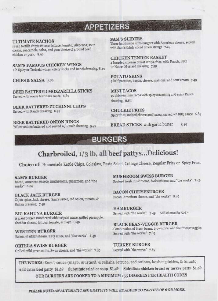 Sam's Place - Zephyr Cove, NV menu_pic