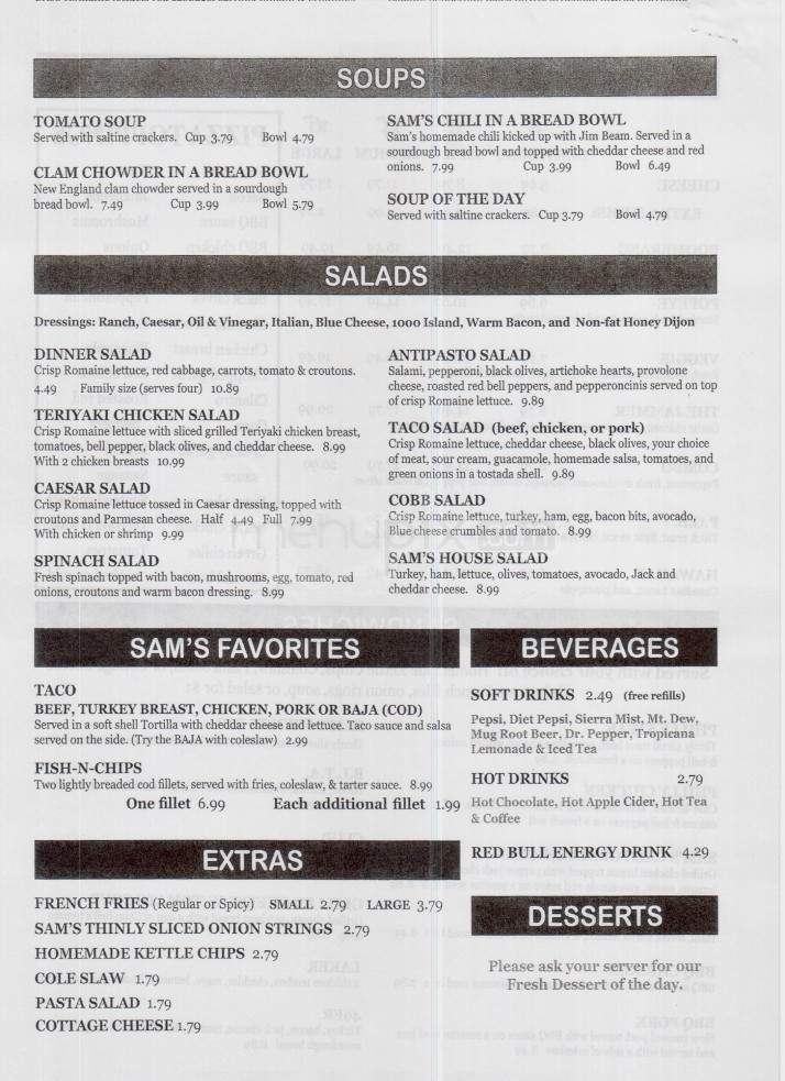 Sam's Place - Zephyr Cove, NV menu_pic