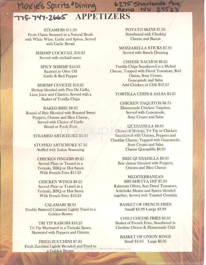 Moxie's Spirits & Dining - Reno, NV menu_pic