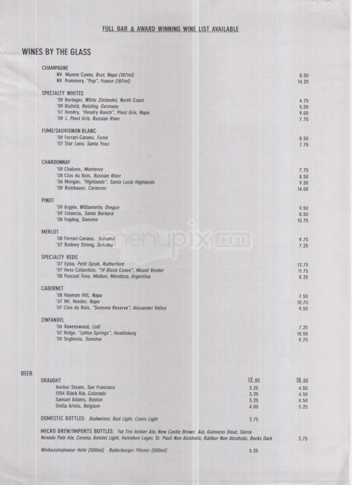 Washoe Steakhouse - Reno, NV menu_pic