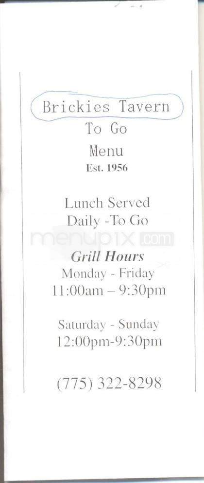 Brickies Tavern - Reno, NV menu_pic