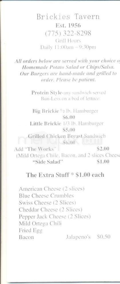 Brickies Tavern - Reno, NV menu_pic