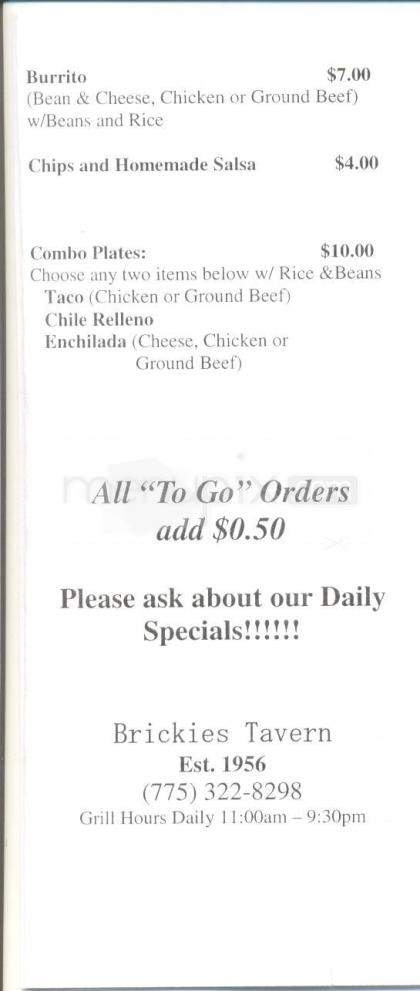 Brickies Tavern - Reno, NV menu_pic