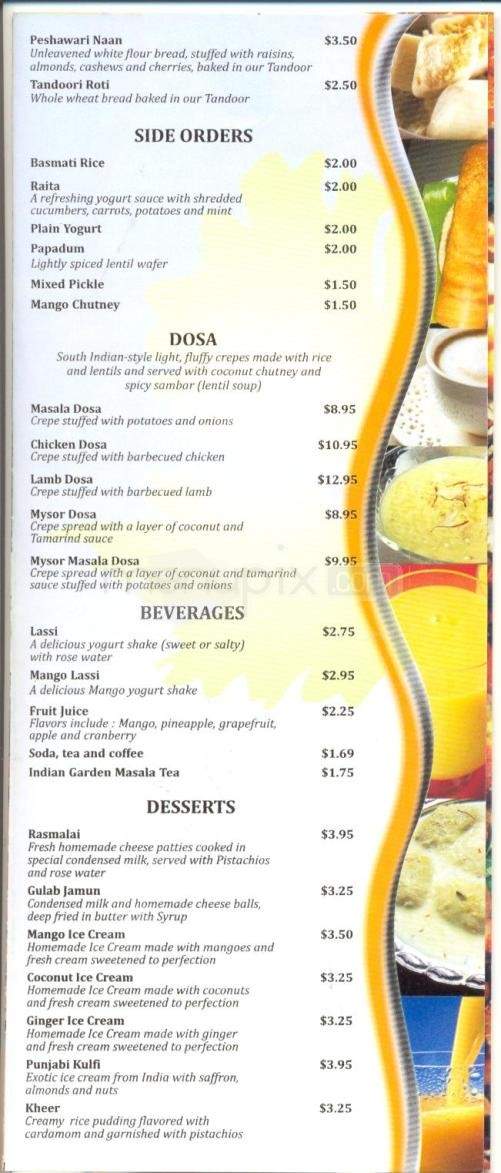 Indian Garden Restaurant - Reno, NV menu_pic
