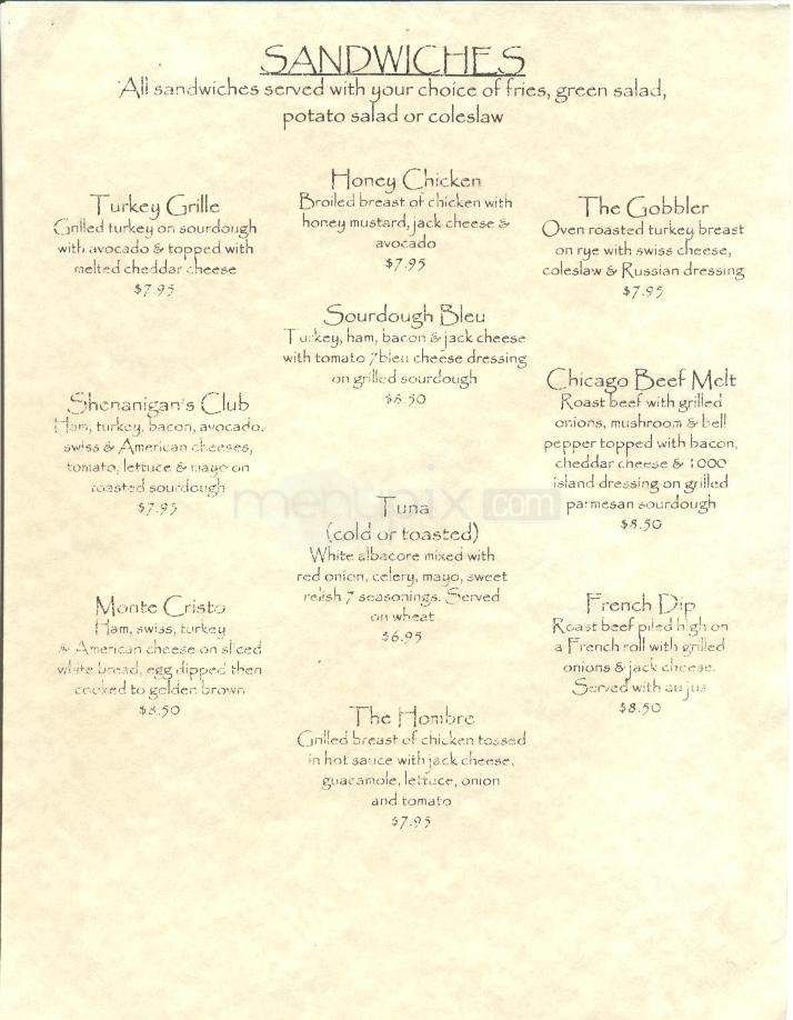 Shenanigan's Old English Pub - Reno, NV menu_pic