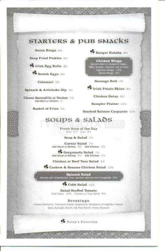 Foley's Irish Pub - Reno, NV menu_pic