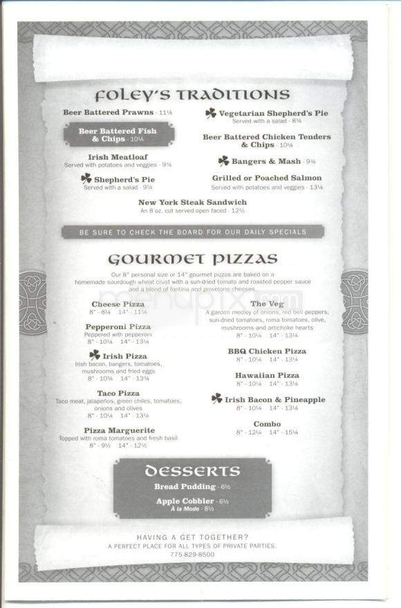 Foley's Irish Pub - Reno, NV menu_pic