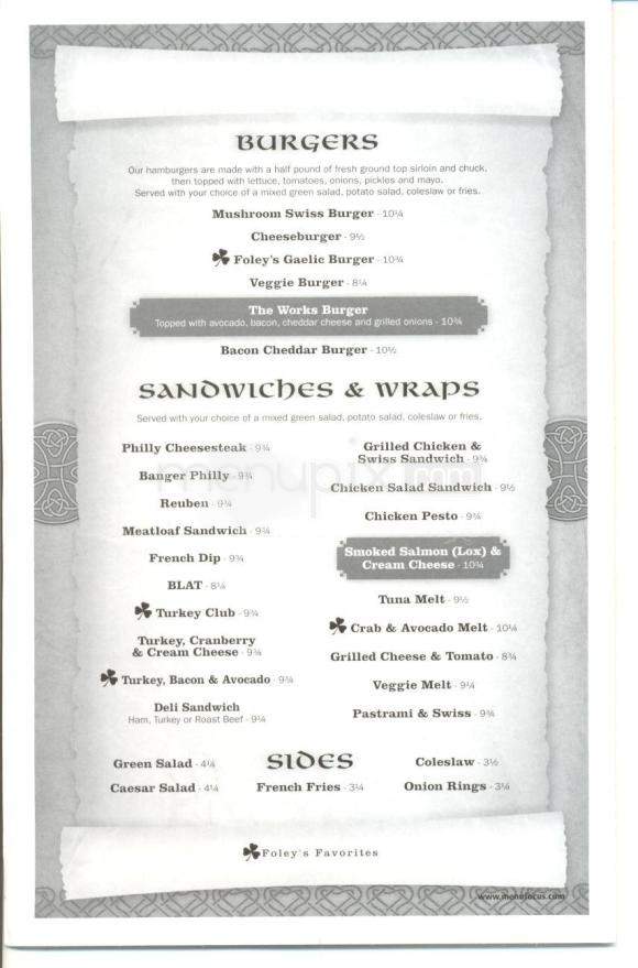 Foley's Irish Pub - Reno, NV menu_pic