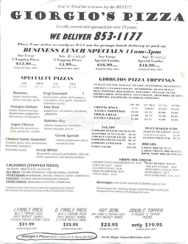 Giorgio's Pizza - Reno, NV menu_pic