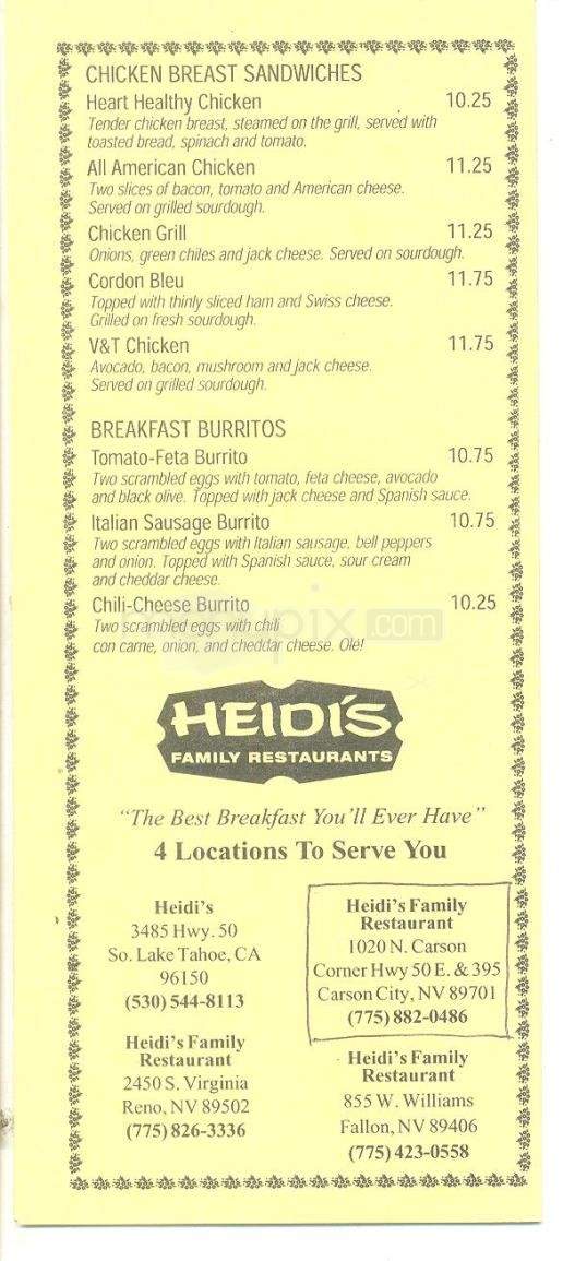 Heidi's Family Restaurant - Fallon, NV menu_pic