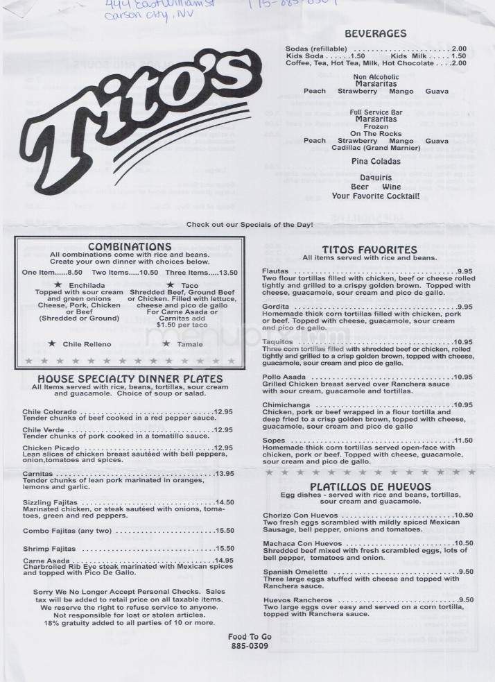 Tito's Restaurant - Carson City, NV menu_pic