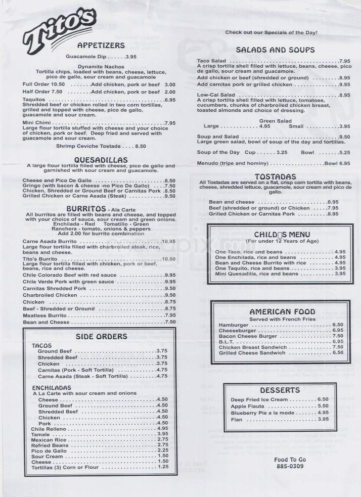 Tito's Restaurant - Carson City, NV menu_pic