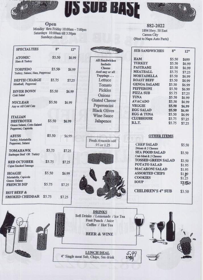 U S Sub Base - Carson City, NV menu_pic