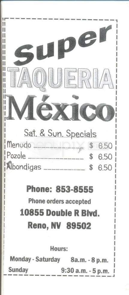 Super Taqueria Mexico - Reno, NV menu_pic
