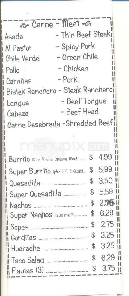 Super Taqueria Mexico - Reno, NV menu_pic