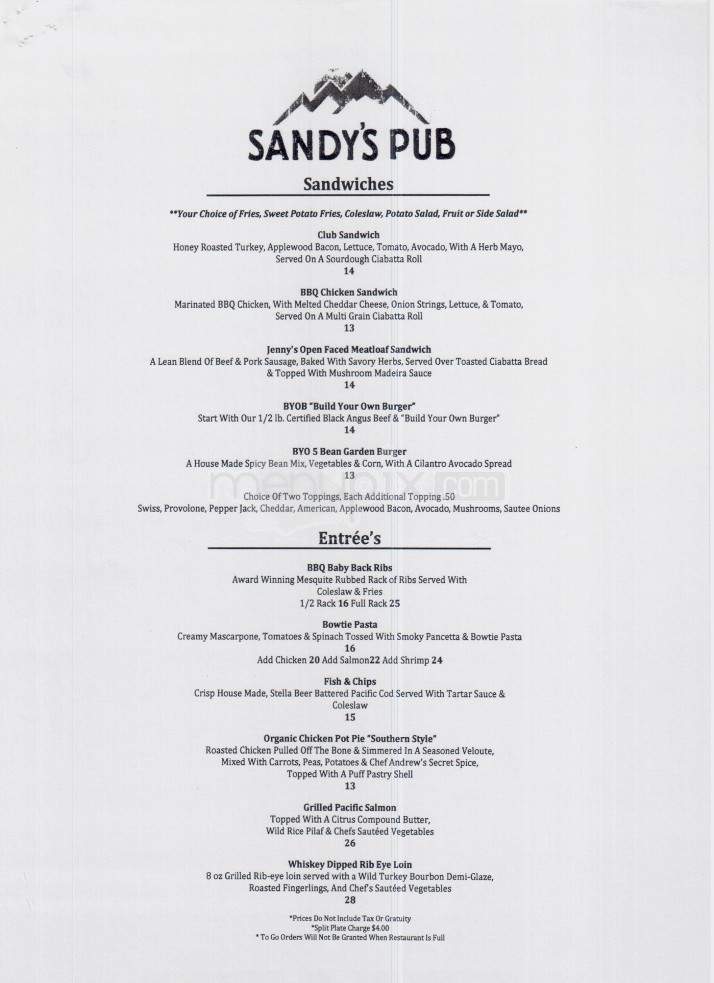 Sandy's Pub - Olympic Valley, CA menu_pic