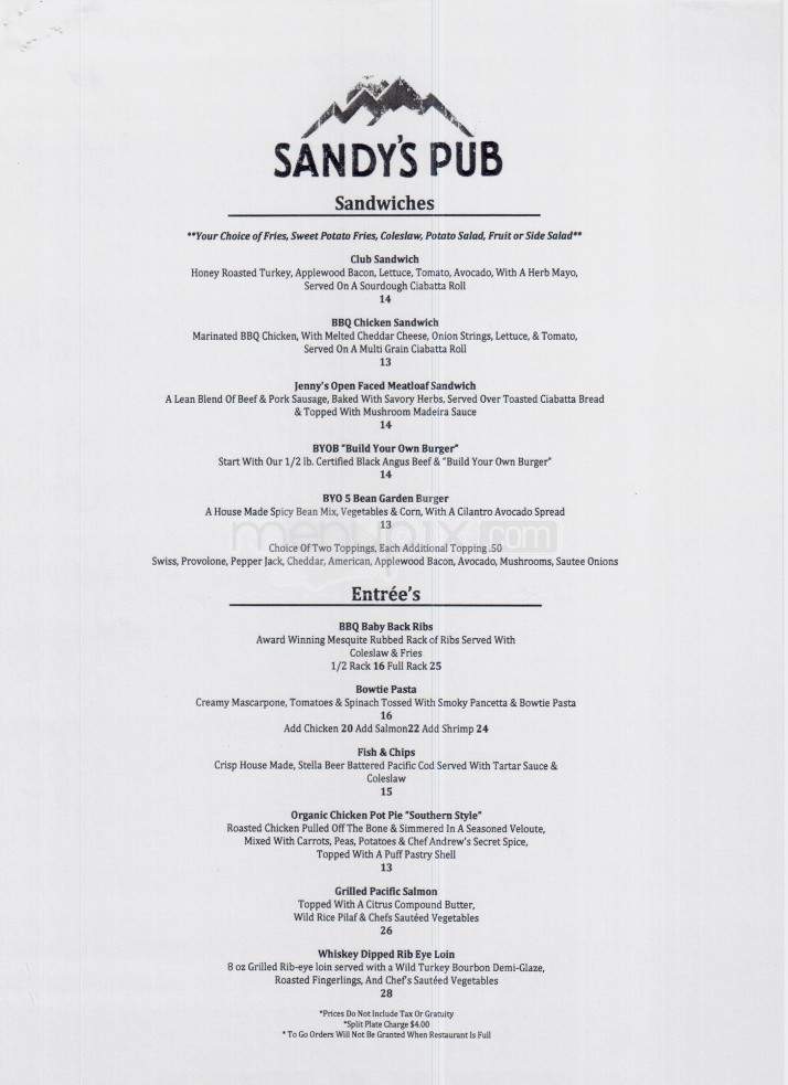 /378639/Sandys-Pub-Menu-Olympic-Valley-CA - Olympic Valley, CA