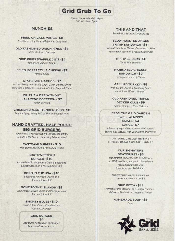 The Grid Bar & Grill - Kings Beach, CA menu_pic