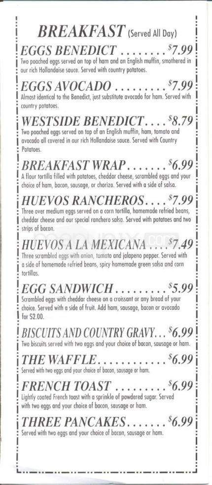 Westside Cafe & Coffee Co. - Reno, NV menu_pic